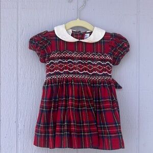 Adorable Red Plaid Baby Dress with White Collar